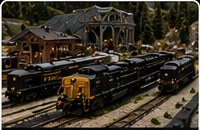Detailed model railroad layout with track and scenery